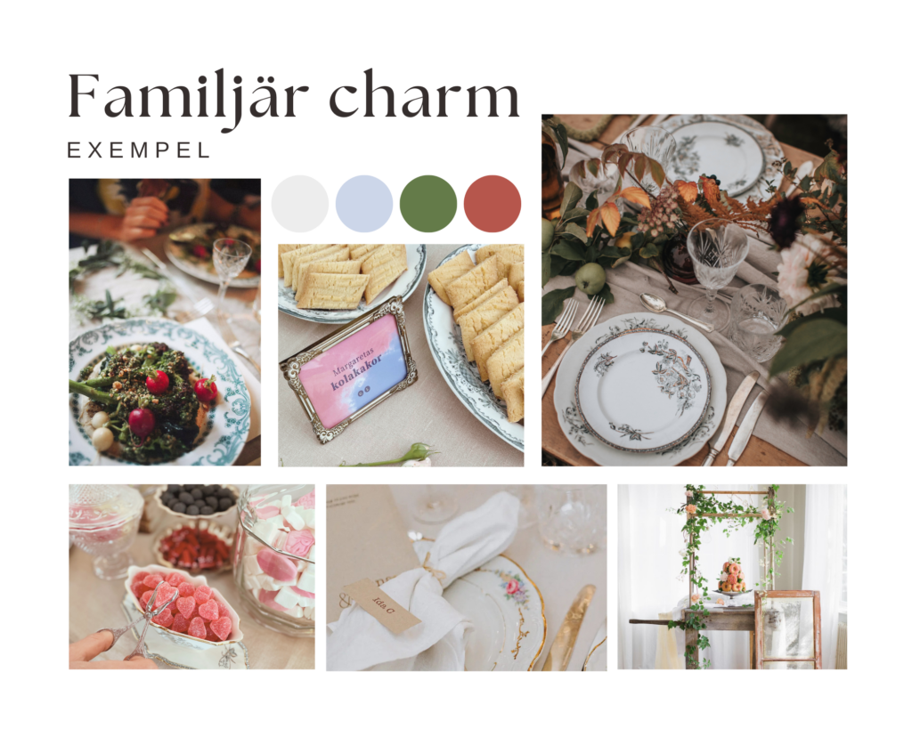 Inspirationsbilder för bröllopsdukning med familjär charm
